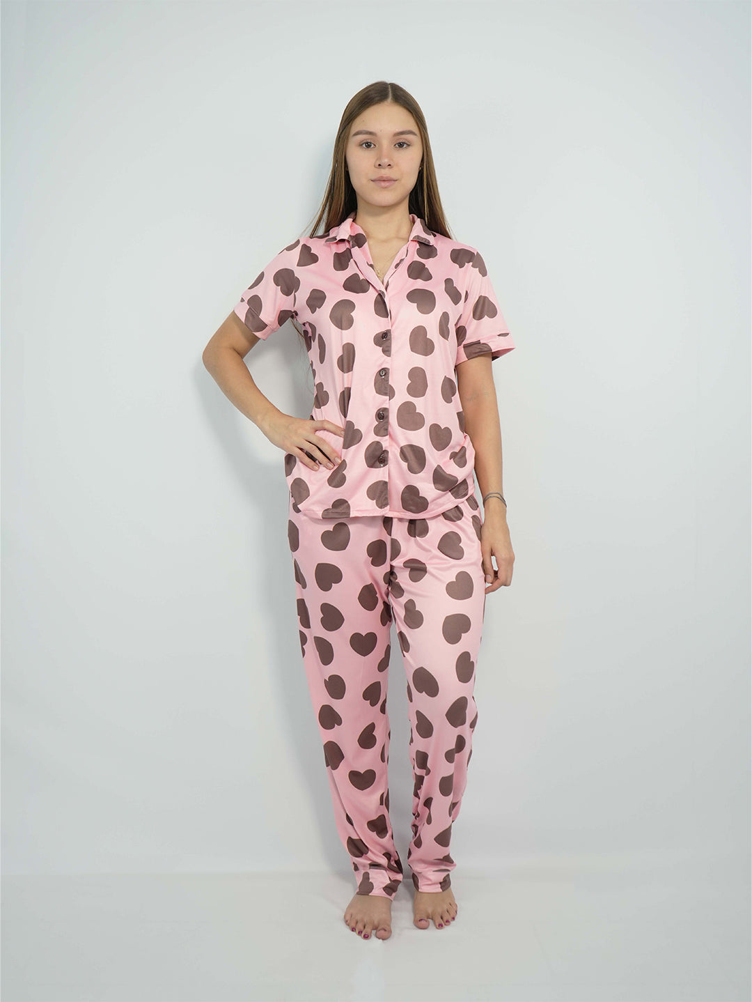 Brown heart peach skin pajama