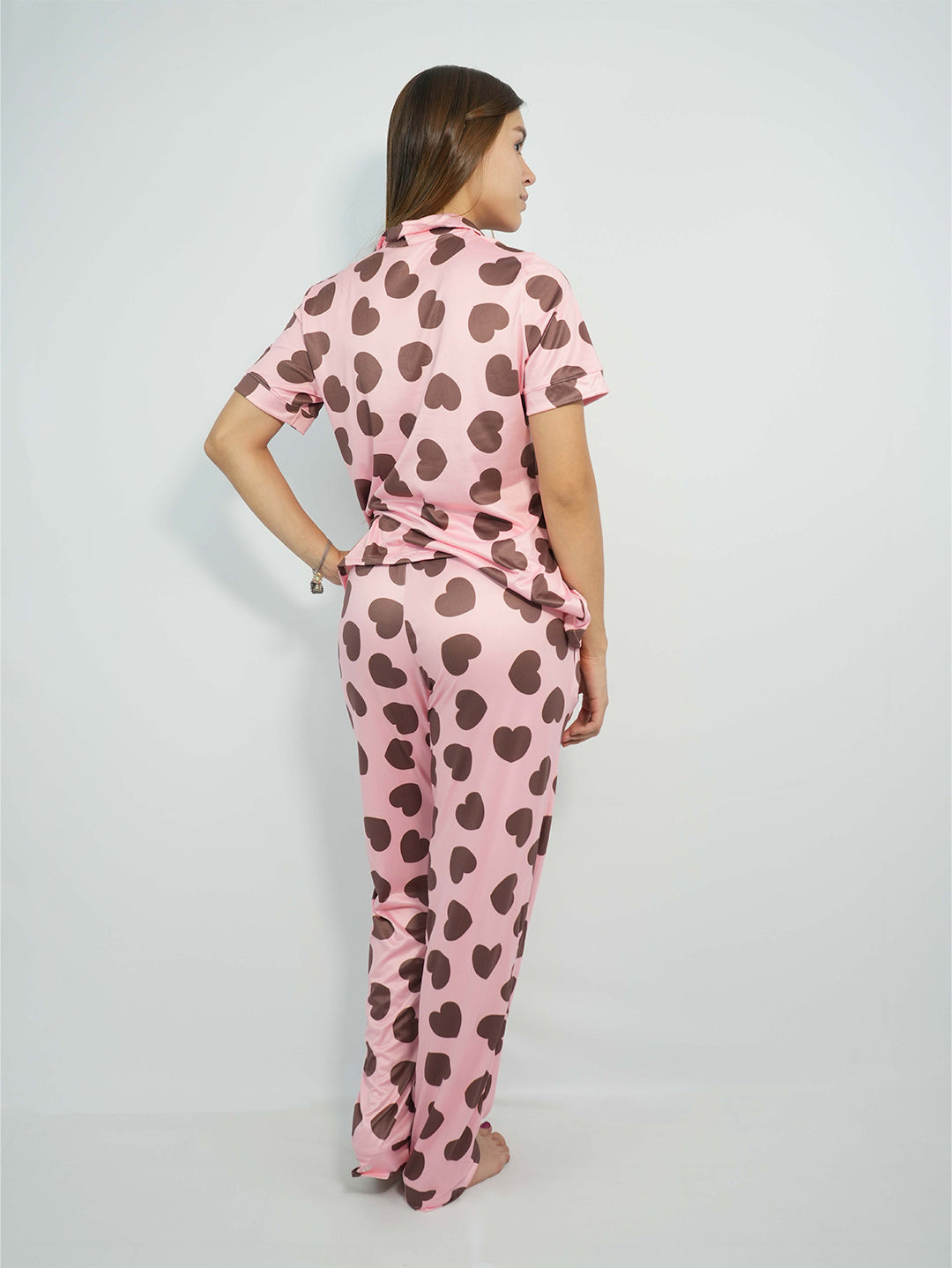 Brown heart peach skin pajama