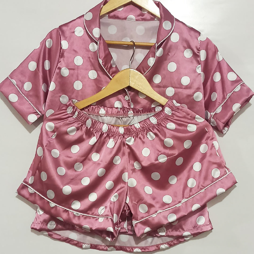 Rosegold polka dots satin pajama