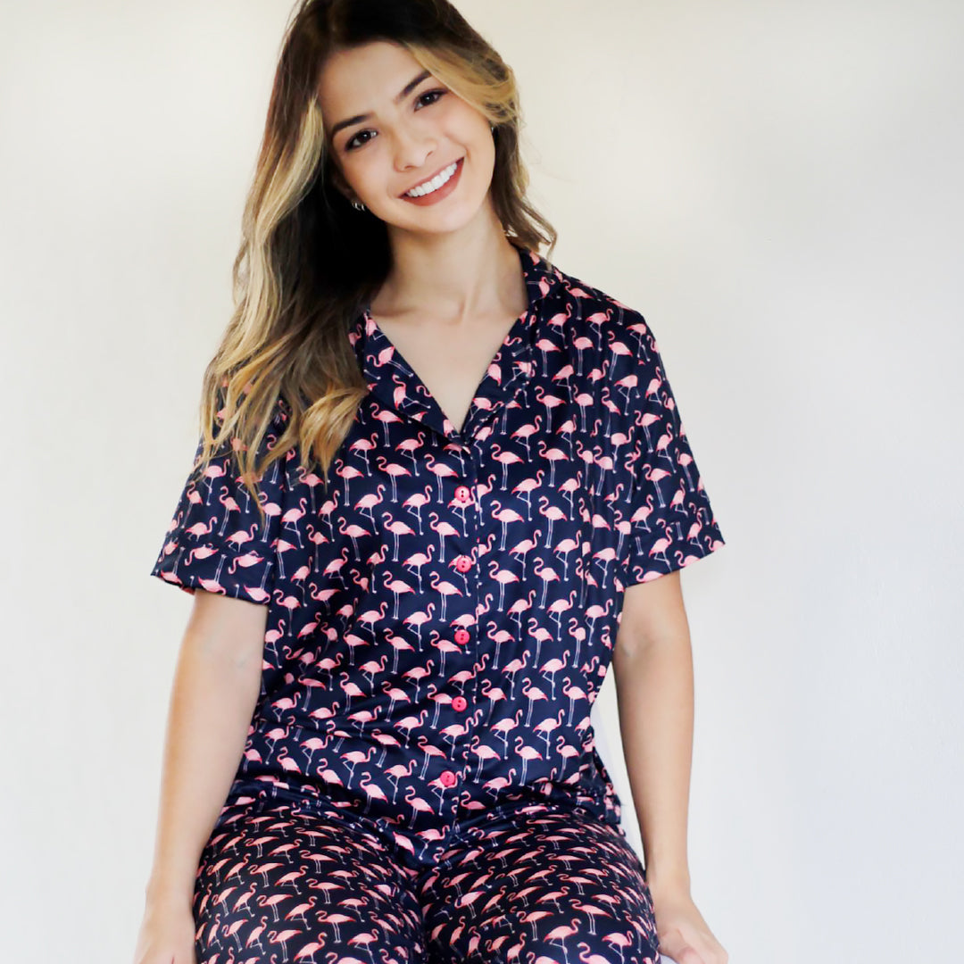 Flamingos satin pajamas